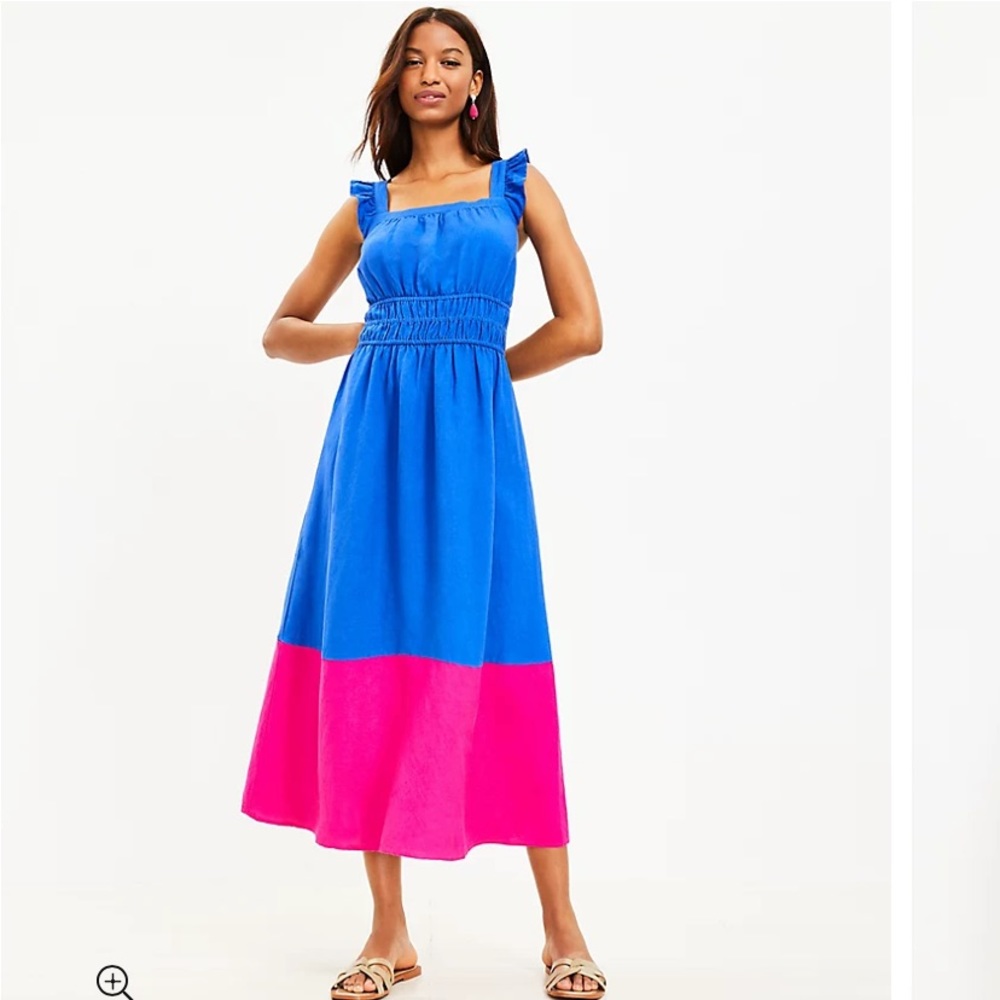 Colorblock Ruffle Strap Square Neck Midi Dress